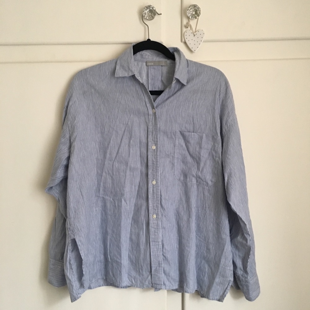 Vince Striped Boxy Button Down Long Sleeve Shirt M